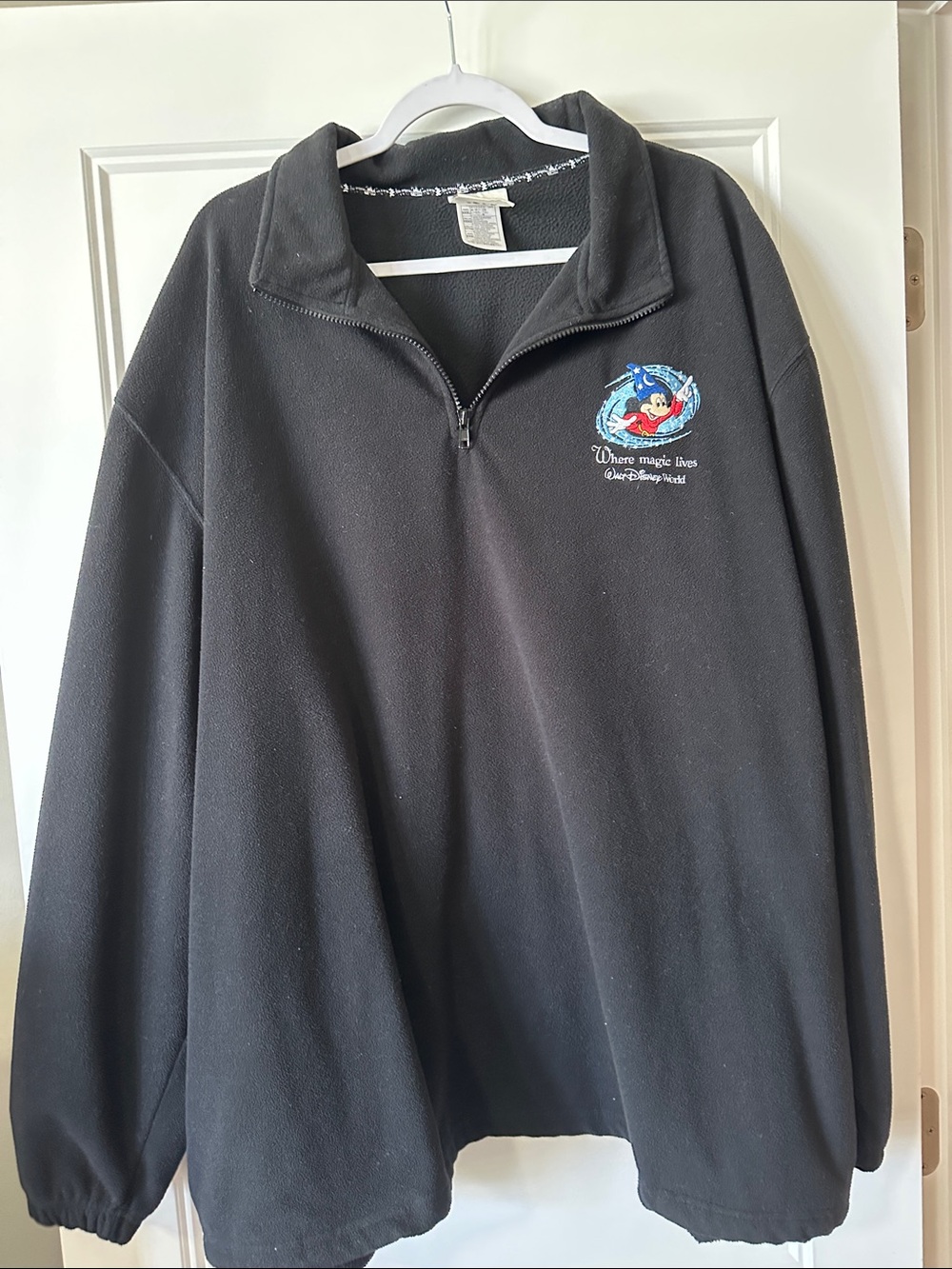 Disney Black Half‑Zip Fleece Pullover with Mickey Embroidery